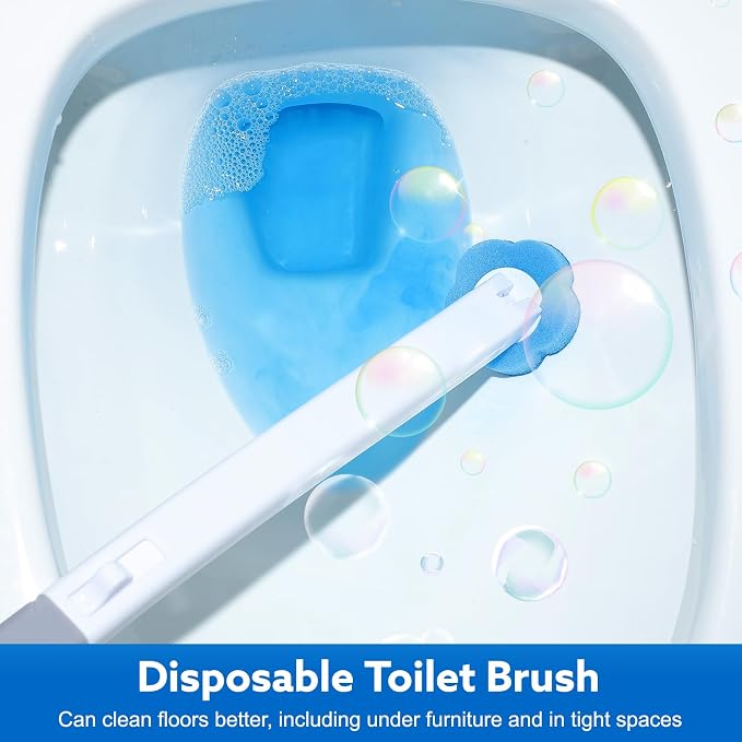 wlich Disposable Toilet Brush with 48 Refills, Bowl Toilet Brush with Wall Mounted Holder, Toilet Bowl Brush Set with Wand and Storage Box for Bathroom Cleaning
