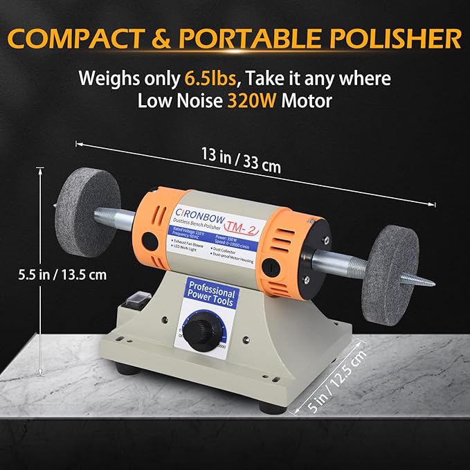 4" Jewelry Polisher- Adjustable Variable Speed Grinder Machine, Dental Buffer & Lathe- Includes 2 Cloth Wheels & 2 Abrasive Wheels, Safety Glasses & Compound