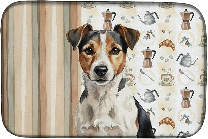 Caroline's Treasures Tricolor Russell Terrier Coffee Bar Dish Drying Mat Absorbent Dish Drying Mat Pad for Kitchen Counter Dish Drainer Mat for Countertop, 14 x 21", Multicolor