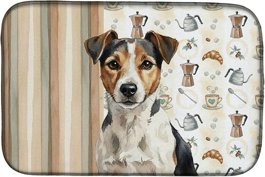 Caroline's Treasures Tricolor Russell Terrier Coffee Bar Dish Drying Mat Absorbent Dish Drying Mat Pad for Kitchen Counter Dish Drainer Mat for Countertop, 14 x 21", Multicolor