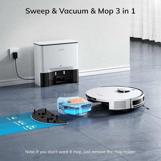ILIFE A30 Pro Robot Vacuum and Mop Combo, Self Emptying Robot Vacuum Cleaner + Replacement Dust Bags, 5 Pack Included