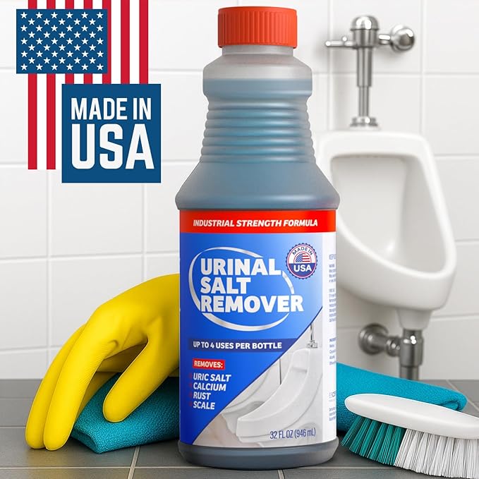 Commercial-Grade Urinal Salt Remover – 4 Uses – Made in USA – Odor Neutralizing Urinal Cleaner for Salt, Calcium, Rust and Scale Build-Up – Safe For All Plumbing – 32 fl oz