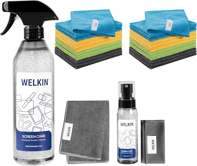 WELKIN Screen Ceaning Gel Kit (550ml + 60ml) & 24 Pack Microfiber Cleaning Cloths