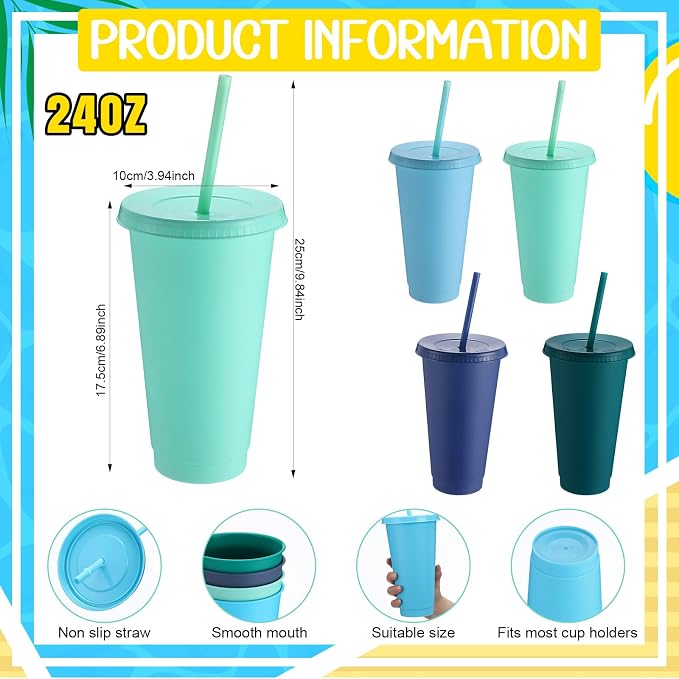 Honeydak 30 Pack Tumbler with Straw and Lid Bulk Cups for Gifts Water Bottle Iced Coffee Travel Mug Cup Reusable Plastic Tumblers for Party Birthdays 24-27 oz (Modern Color)