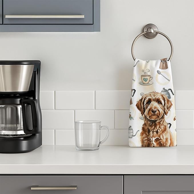 Caroline's Treasures Chocolate Labradoodle Coffee Bar Kitchen Towel Velour Plush Front and Cotton Loop Back Machine Washable