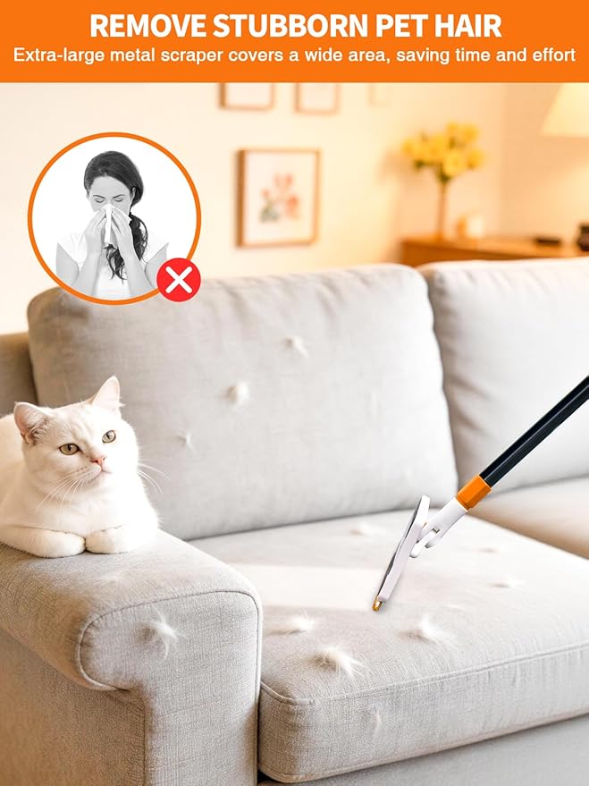 4-in-1 Baseboard Cleaning Tool with Extendable Handle 5 Reusable Pads 1 Carpet Rake Stiff Bristle Brush Multi-Surface Baseboard Brush for Cleaning Baseboard Wall Carpet Floor Bathroom Kitchen Pet Hair