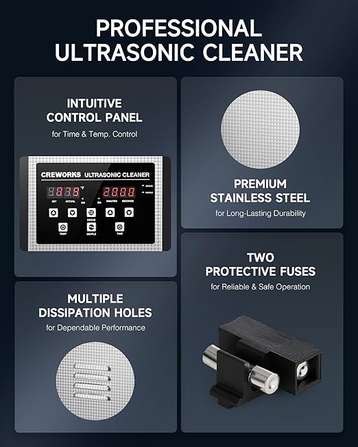 CREWORKS 2L Digital Ultrasonic Cleaner with Degas & Gentle Modes, 0.5 gal. Ultrasonic Cleaning Machine with 150W Heater & 1-30 min. Timer, 60W Professional Ultrasound Cleaner for Glasses Toys Tools