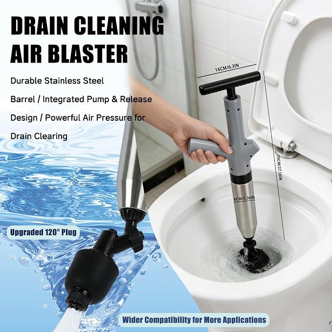 High Pressure Toilet Plunger,Air Drain Unclogger Blaster with Visual Barometer & 6 Different Plunger headss,Upgraded Toilet Plunger,Heavy Duty Clog Remover Kits for Bathroom Sink & Toilet