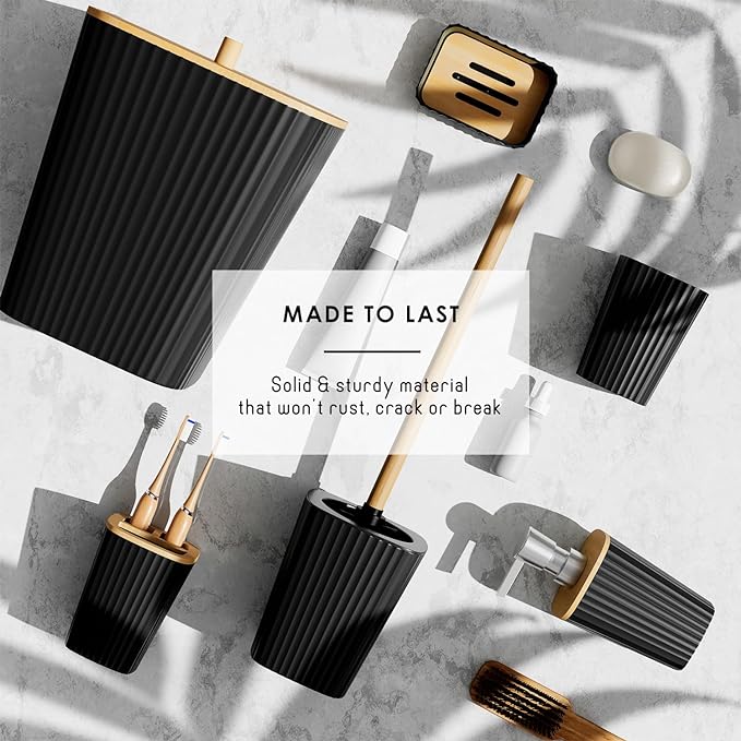Clara Clark Bathroom Accessories Set - Bathroom Set, Bathroom Sets with Shower Curtain and Rugs, Shower Curtain Set with Bathroom Trash Can - Ombre Black - 22PC