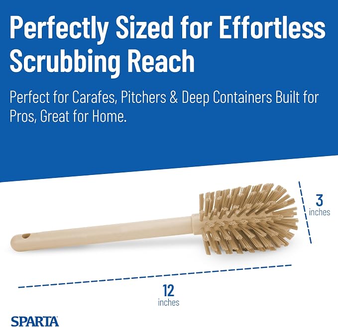 SPARTA 12 Inch Bottle Brush with Polyester Bristles and Plastic Handle, Color Coded, Large Round Head Cleaner for Bottles Jars and Food Service Equipment, Tan