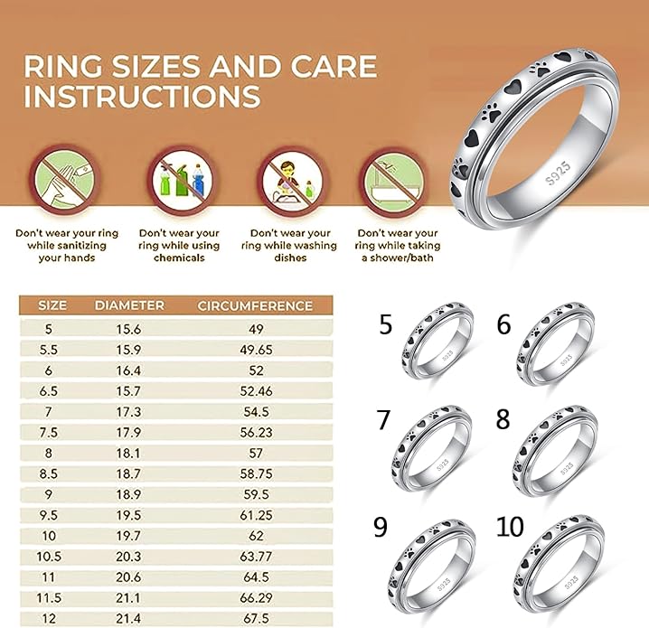 Ladytree Spinner Fidget Anxiety Ring,925 Sterling Silver Stress Relief Worry Ring,Platinum Plated ADHD Autism Jewelry,Birthday Mom Gift for Women