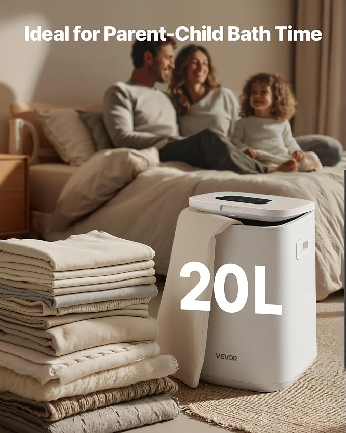 VEVOR Towel Warmers for Bathroom, Towel Warmer Bucket with Child Lock & High-Temp Light & 24H Delay Timer & Auto Shut Off Fits up to 4 Oversized Towels, Blankets, Clothes, Bathrobes and More, White