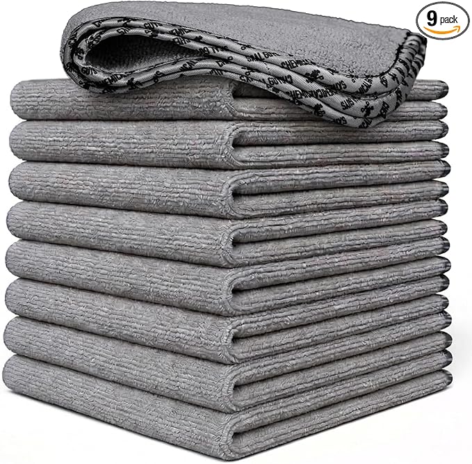 Chemical Guys AllSwipe Multi-Purpose Microfiber Towels for Cars Microfiber Cleaning Cloth Gray Drying Towels Car Detailing for Wash Interior and Glass, 14 x 12 Inch - 9 Pack