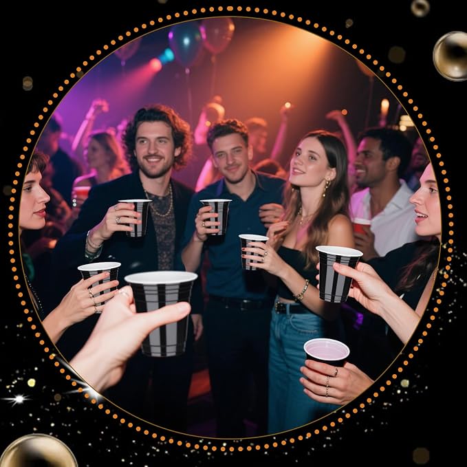 tchrules 100 Pack 12 OZ Black Plastic Cups, Black Disposable Cups for Halloween Party, Graduation Plastic Stackable Drinking Cup for Wedding Birthday Bachelorette Bridal Showers Family Gatherings