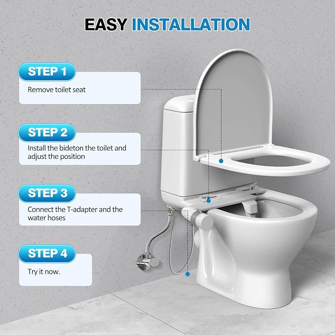 Non-Electric Bidet Dual Mode Bidet Attachment for Toilet, Ultra Slim Rotary Switch Retractable Nozzles for Rear & Feminine Cold Water Wash, Adjustable Water Pressure, Stainless Steel Inlet