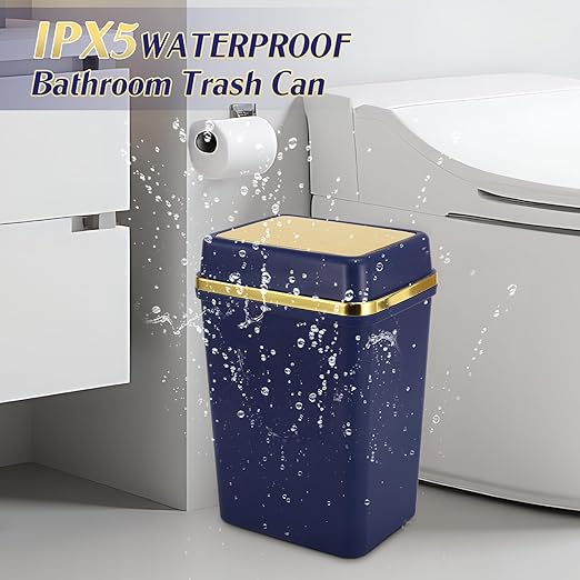 Bathroom Trash Can with Lid 4 Gallon Trash Can with Swing Lid Navy Blue Small Garbage Can Bathroom Garbage Can with 300 Counts Trash Bags for Kitchen Bedroom Office