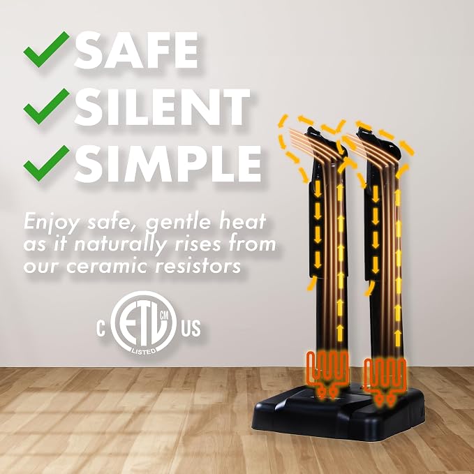 JobSite Boot Dryer with Rubber Drip Tray - Silent Shoe Dryer & Warmer For Work Boots, Gloves & Shoes - Fanless Convection Dry - Helps Reduce Odor