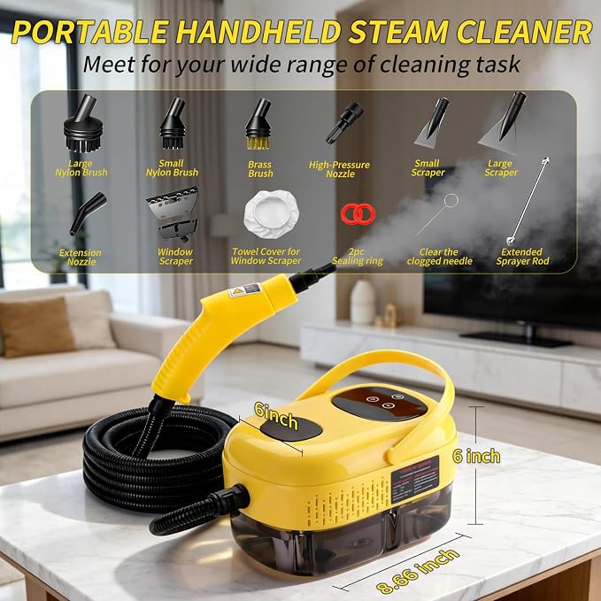 Steam Cleaner,15s Heat-Up 6-Level Adjustable, 2500W Handheld Steam Cleaner for Home with 13 pcs Accessories,Portable Steamer for Kitchens, Grease, Bathroom, Grout,Tile, Floor, Couch and Car