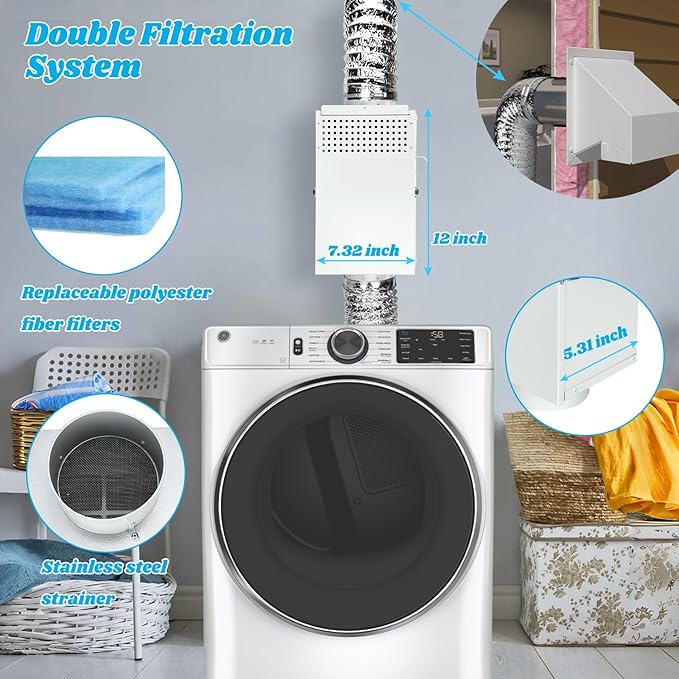 Upgraded Galvanized Steel 3-in-1 Multifunction Indoor Dryer Vent Kit, Dryer Duct Lint Trap, Dryer Vent Box Switch Summer Winter for Electric Dryers, Fits all 4" Dryer Duct Hose