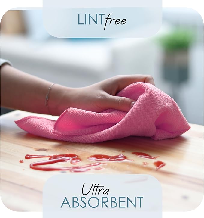 Hearth & Harbor Microfiber Cleaning Cloth, Towels for Cars 144 Pack Washcloths, Pink Rags, Reusable Towel, Cloth Rags Cleaning, Lint Free 12''x12''
