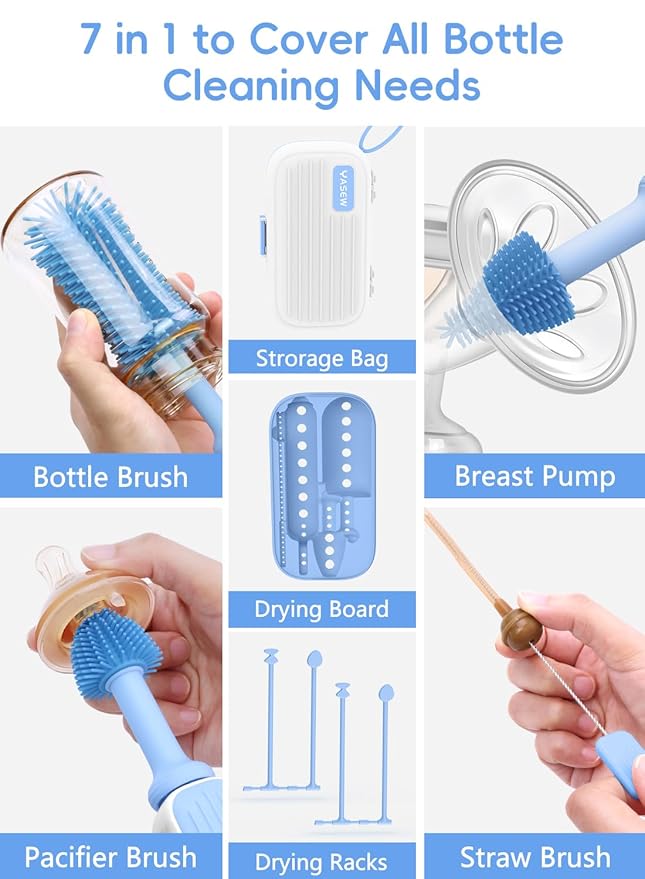 Electric Baby Bottle Brush Cleaner for Travel – BPA-Free Silicone, One-Button 360° Deep Cleaning, 2000mAh Rechargeable, Portable Bottle Cleaning Kit with Storage Box for Home & On-The-Go