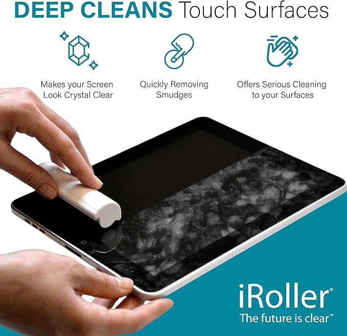 Screen Cleaner by iRoller - Pack of 24 - No Need for Spray or Wipes, Liquid Free - Reusable & Washable -Portable iPad Screen Cleaner for Touchscreen- Ideal for Phone, iPhone, MacBook, Monitor - 3.5"