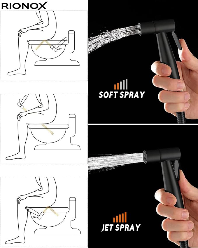 Handheld Bidet Sprayer for Toilet - Adjustable Water Pressure Jet, Bidet Attachment for Toilet, Easy Installation, Quality Stainless Steel, Durable Internals, Leakproof Design (Matte Black)