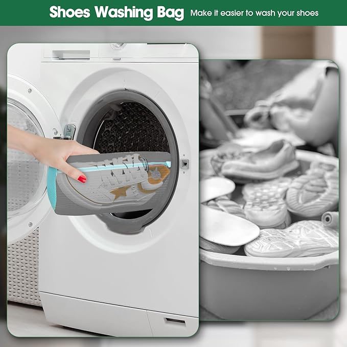 Shoe Washing Machine Bag, 2 Pack Sneaker Cleaner Kit with 10 Washer Balls for Gym Sneakers and Flats, Shoe Laundry Bag with Zipper Protection Design,Large Size for Women's, Men's, and Kid's Shoes