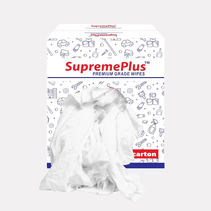 Recycled White T-Shirt Cleaning Rags (25 lbs. Box) – Shop Rags Bulk for Oil, Stain, Grease, Paint, and Auto Cleaning, Multipurpose White Cotton Rag