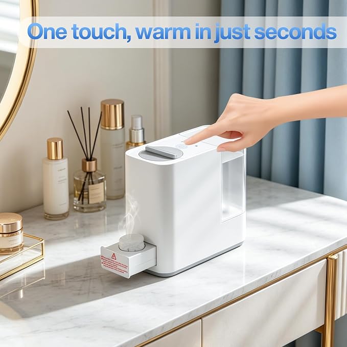 Smart Hot Face Towel Dispenser: Auto 5-10S Heating & Dispensing - Room Temp/131°F/149°F/32°F with Ice - 700ml Water Tank & 20 Disposable Compressed Towels - Portable for Esthetician/Home/Spa