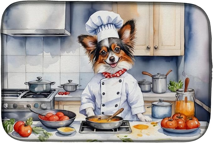 Caroline's Treasures DAC6296DDM Papillon The Chef Dish Drying Mat Absorbent Dish Drying Mat Pad for Kitchen Counter Dish Drainer Mat for Countertop, 14 x 21", Multicolor
