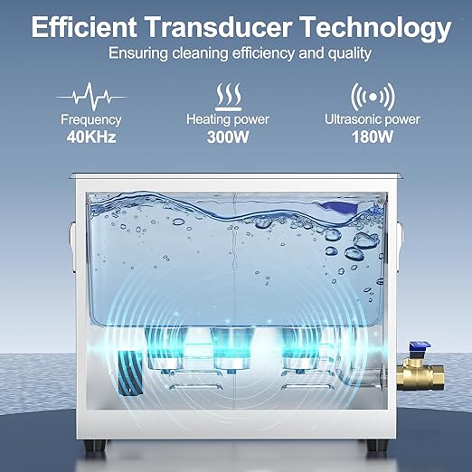 Granbo Ultrasonic Cleaner 6.5L 180W Jewelry Cleaning Ultrasonic Machine 40kHz with Heater Timer and Degassing, 110V Digital Ultrasonic Parts Cleaner for Jewelry Eyeglass Dental Parts Cleaning