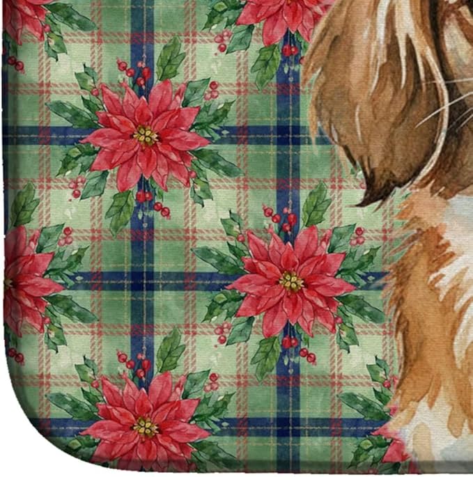 Caroline's Treasures Tibetan Spaniel Christmas PoinsettIas Dish Drying Mat Absorbent Dish Drying Mat Pad for Kitchen Counter Dish Drainer Mat for Countertop, 14 x 21", Multicolor