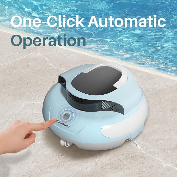 POOLPURE DR-SP45G – 120-Minute Robotic Pool Cleaner with Dual 35W Motors, Long-Lasting Battery, and Customizable Path, Ideal for Above-Ground Pools up to 45ft (Blue)