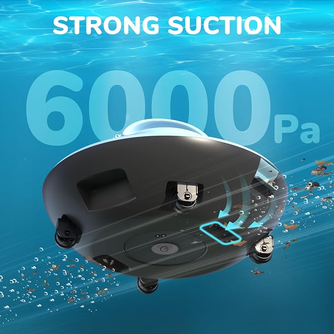 Robotic Pool Cleaner, Cordless Pool Vacuum with Dual-Drive Motors, Top Handle, Self-Parking Technology, Lightweight, Perfect for Above-Ground/In-Ground Flat Pools up to 645sq.ft (Lasts 90 Mins)