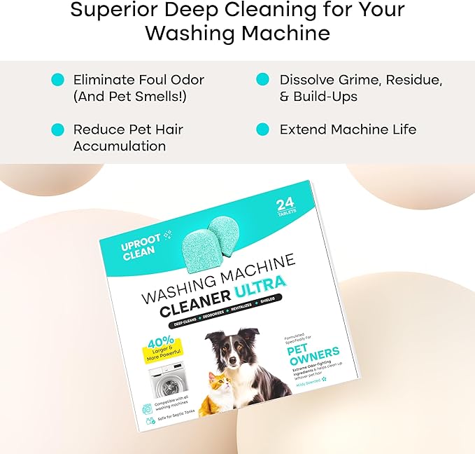 Uproot Clean Washing Machine Cleaner Tablets Pro & Ultra - 48 Pack for a 24 Month Supply. Formulated for Pet Owners. Compatible with HE, Top & Front Load. Easily Removes Residue, Grime, and Odors. Sep