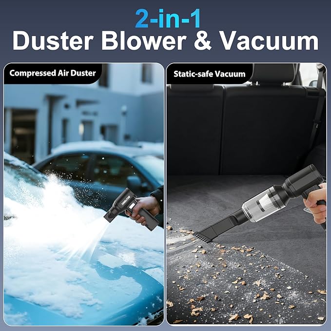 Compressed Air Duster, 150000RPM Cordless Electric Air Blower & Vacuum with LED Light,10-Speed Adjustable & Rechargeable air Blower – air can Duster for Computer,Keyboard,Car, Outdoor, Air Bed
