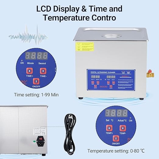 10L Digital Ultrasonic Cleaner with Timer & Heater，40kHz 240W Cleaning System for Jewelry, Glasses, Watches and Small Parts