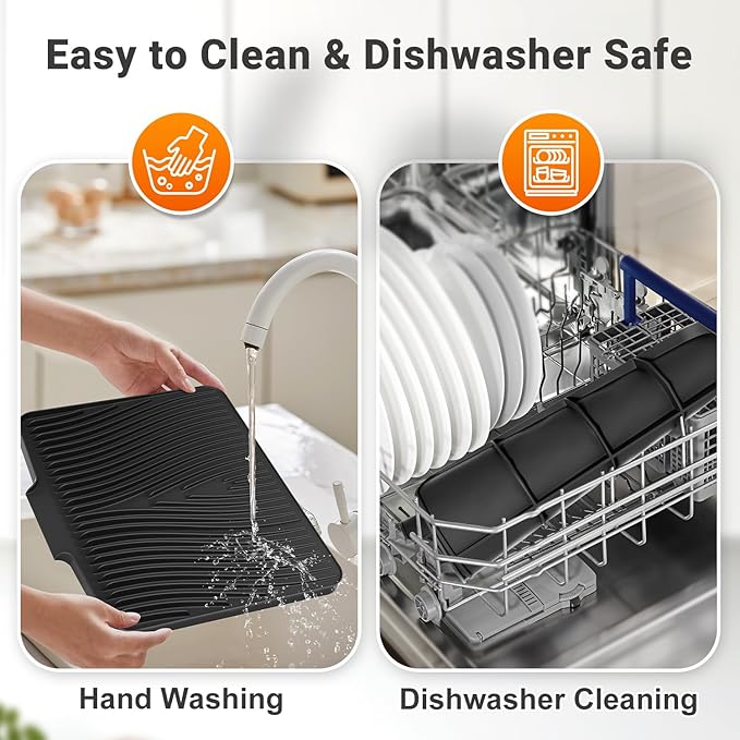 Silicone Dish Drying Mat for Kitchen Counter, Dish Drying Pad, Non-Slip Drain Pad with Built-in Drain, Heat Resistant Stone Drying Mat