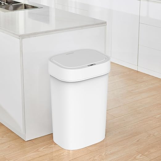 Versen 13.2 Gallons / 50 Liters Automatic Touchless Motion Sensor Rectangular Trash Can for Home and Kitchen with Slow Close Lid, White Plastic