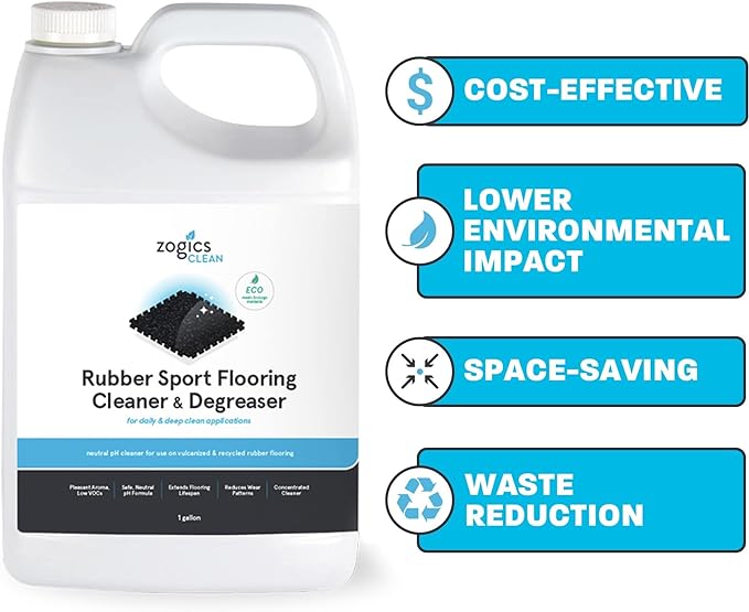 Zogics Rubber Flooring Cleaner and Degreaser – Cleaner Concentrate and Heavy Duty Degreaser for Rubber Floors and Mats, Biodegradable and Non Toxic Cleaner (1 Gallon)