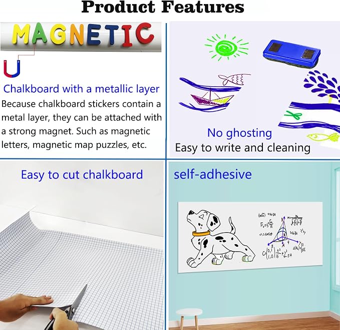 Magnetic Dry Erase Whiteboard Paper for Wall 50" x 18" Self Adhesive White Board Sticker with 12 Magnet Marker and Magnetic Eraser for Office Home Whiteboard Wallpaper Peel and Stick