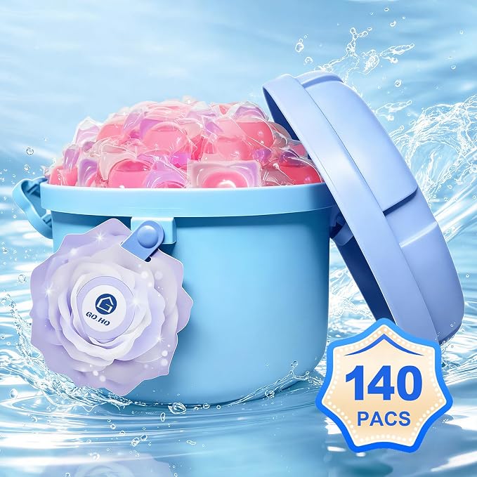 140-Count Laundry Detergent Pods, 5-in-1 Powerful Clean, Stain Remover, Color Protector, Fabric Care, Deep Intensive Clean, HE Compatible