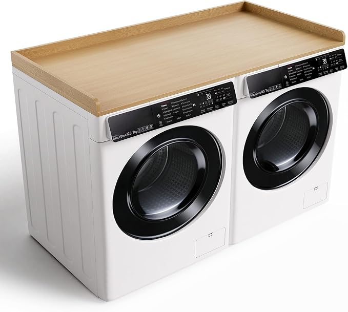 Fivesun Washer Dryer Countertop, 27.5" x 54“ Wood Washer and Dryer Countertop with Edge Rails for Laundry Room Organization and Storage, Oak