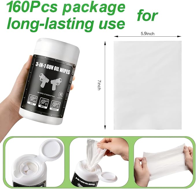 50Pcs Lead Removal for Shooting and 160Pcs 3-in-1 Gun Oil CLP Wipes Field & Range Gun Clean Cloth Cleaning Lubricant Protect Oil Wipes