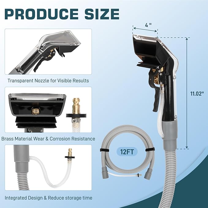 Universal Upholstery Tool Attachment with 12-ft Hose, Compatible with Rug Doctor Mighty Pro & X3 Commercial Carpet Cleaners, for Upholstery, Stairs, Rugs, Mattresses & Spot Cleaning