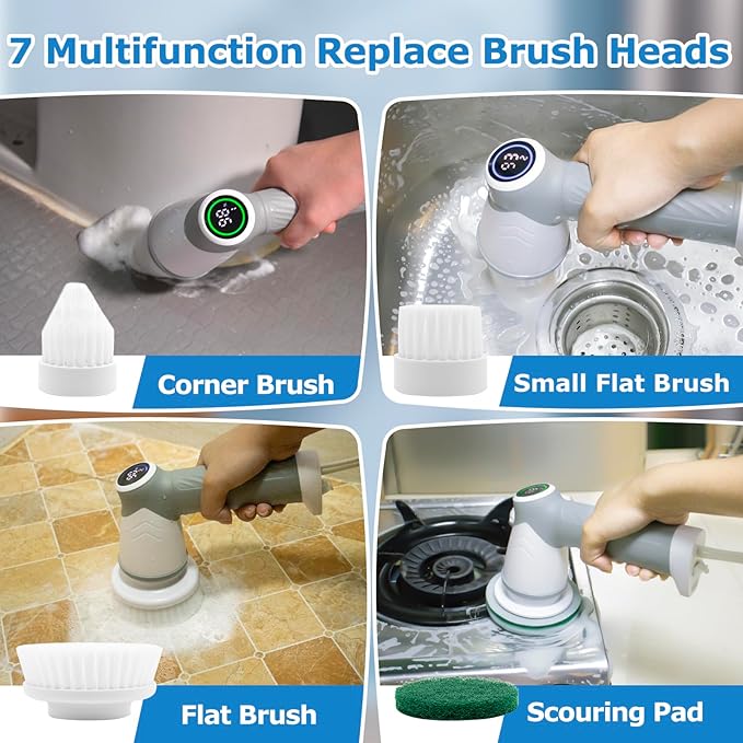 DAESUNG Electric Spin Scrubber, New Electric Bathroom Brush with 6 Replaceable Heads, Power Scrubber with LED Display, Electric Scrubbers for Cleaning Shower, Tile, Grout, Sink