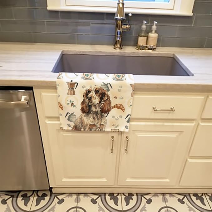 Caroline's Treasures Liver Roan English Cocker Spaniel Coffee Bar Kitchen Towel Velour Plush Front and Cotton Loop Back Machine Washable