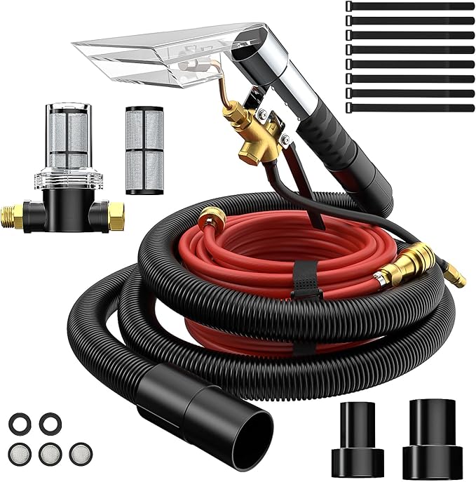 Shop Vac Extractor Kit,Spray Aspirating Of Wet Vacuum Hose Extractor Kit,with 50FT Waterline Convert the Universal Shop Vacuum,Into A Professional Auto Carpet Cleaner Machine,for Household,Car,Textile