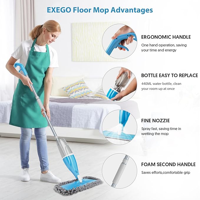 EXEGO Dust Mop Wet Mop with 9 Washable Pads
